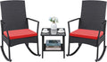 Outdoor Wicker Rocking Chair Set with Glass Coffee Table - Comfortable