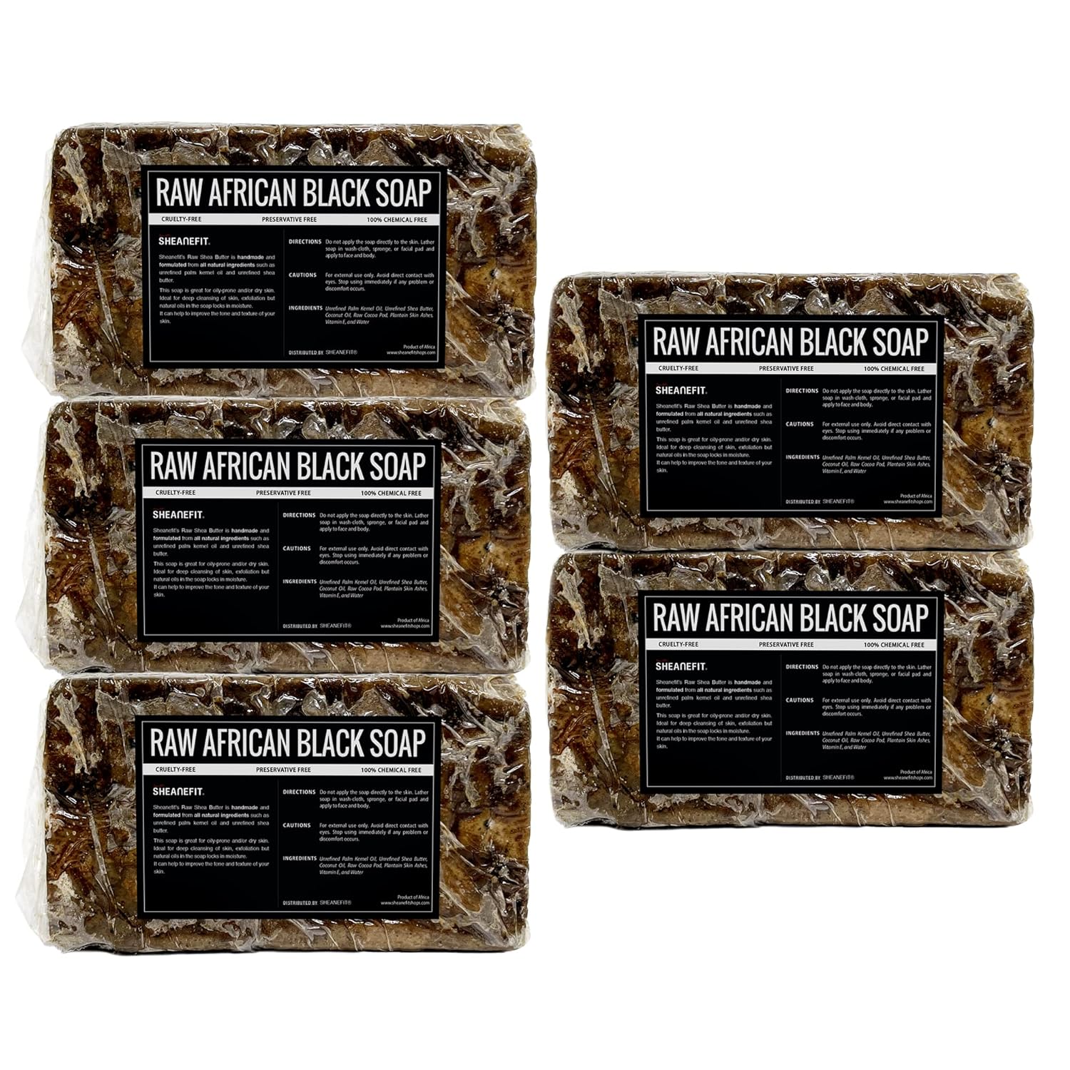 Raw African Black Soap Bar for All Skin Types - 15 Ounce Pack