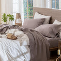 MooMee Bedding Sheet Set 100% Washed Cotton - Heathered Mauve Brown