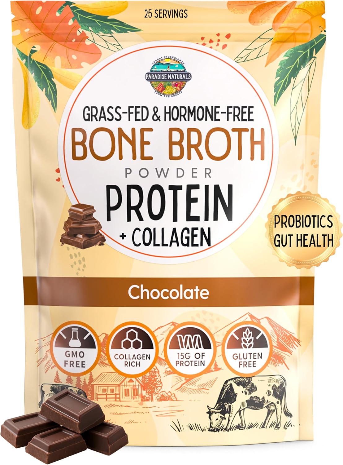 100% Grass-Fed Chocolate Bone Broth Protein Powder for Health