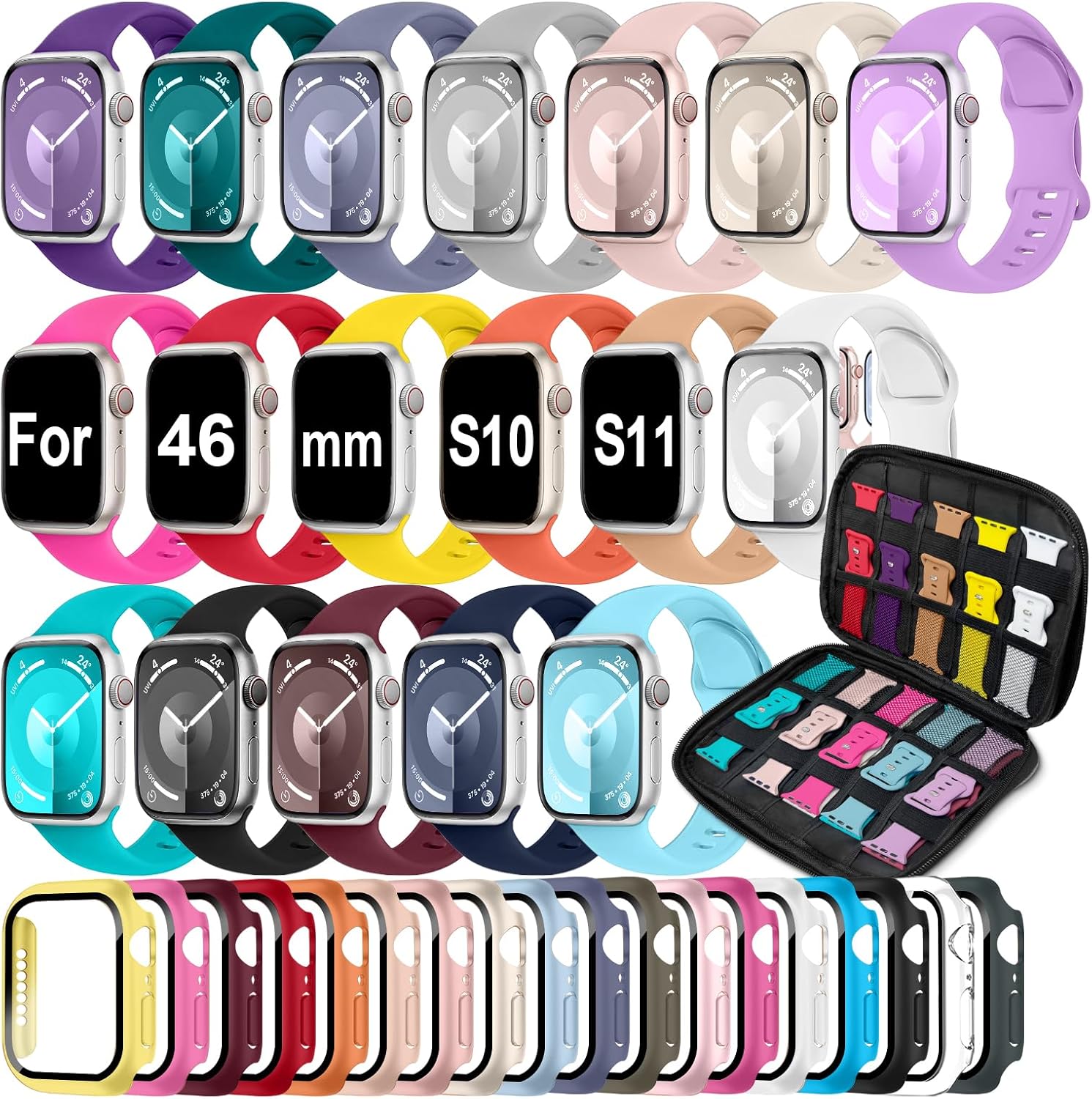 18 Pack Sport Band Compatible with Apple Watch 46mm for All
