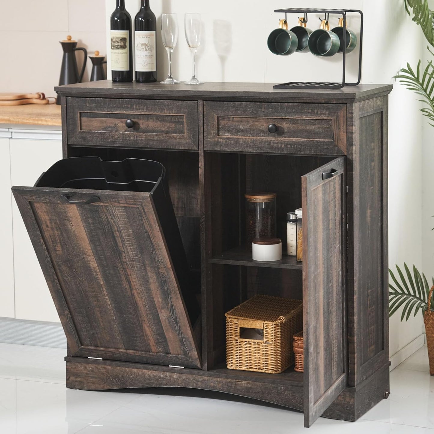 Tilt Out Trash Can Cabinet for Kitchen and Living Room Use