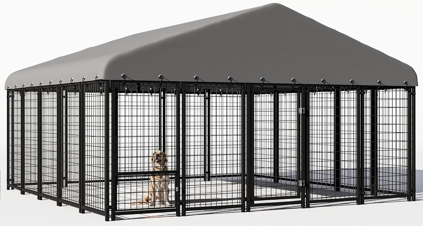 Large Outdoor Dog Kennel with Roof and Feeding Door for Pets