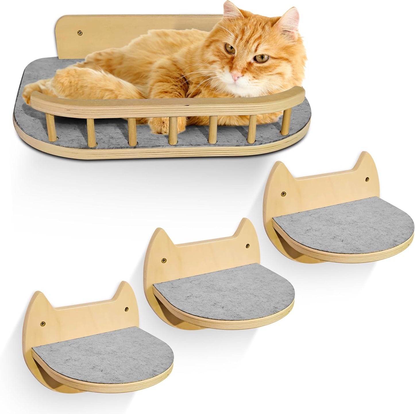 Cat Wall Shelves with 3 Steps for Large Cats - Modern Design