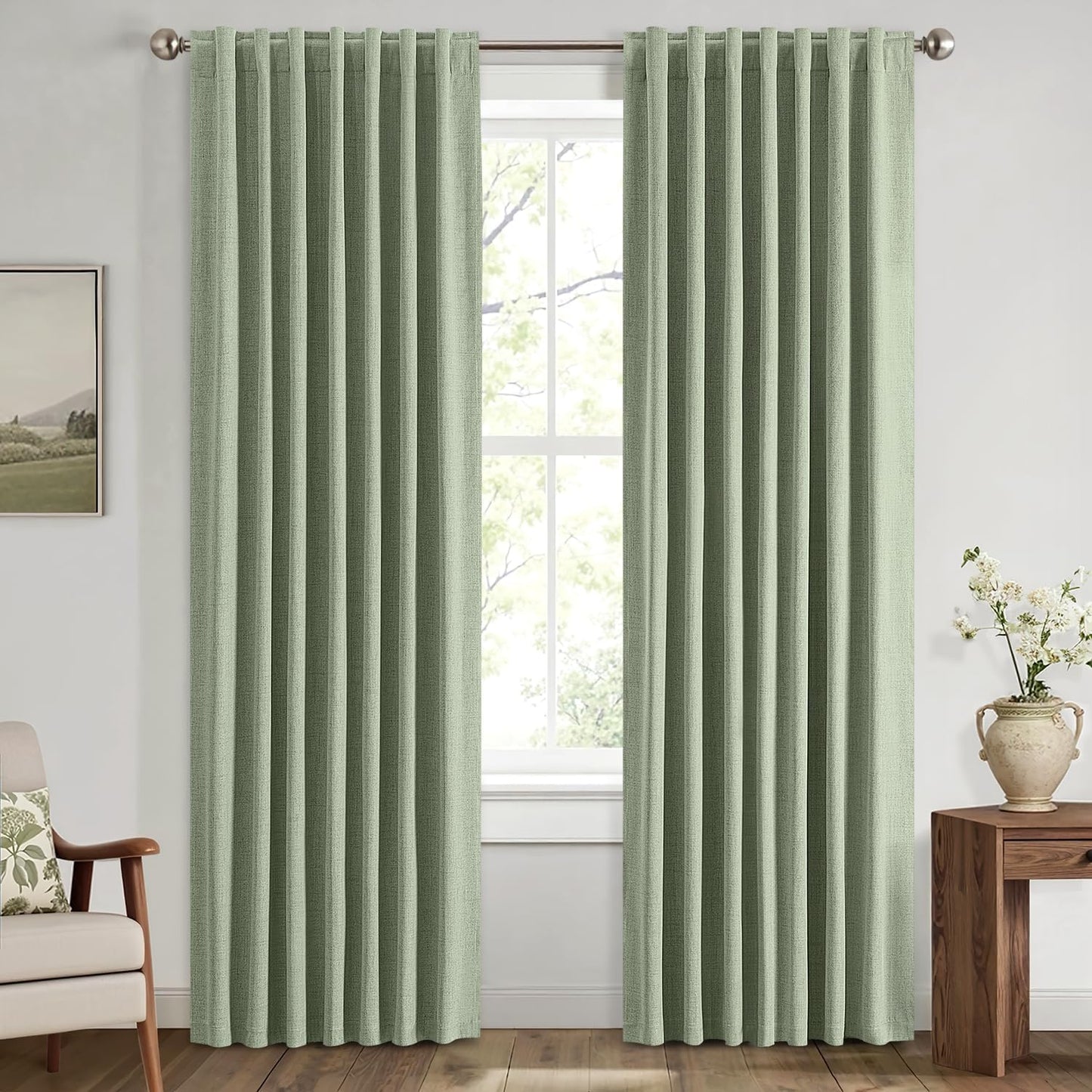 MIULEE 100% Blackout Linen Curtains for Bedroom and Living Room