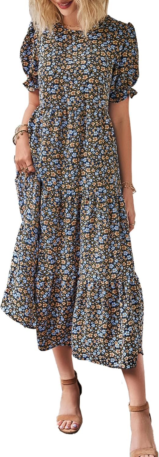 PRETTYGARDEN Summer Floral Midi Dress for Women - Boho Style