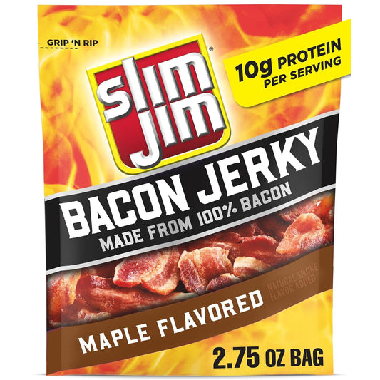 Slim Jim Maple Bacon Jerky - 10g Protein, 8 Count, 2.75 oz