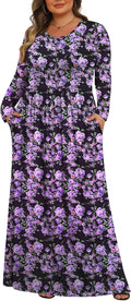 Tencede Womens Plus Size Maxi Dress Long Sleeve with Pockets Rayon
