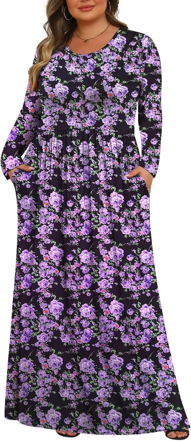 Tencede Womens Plus Size Maxi Dresses with Pockets for Comfort