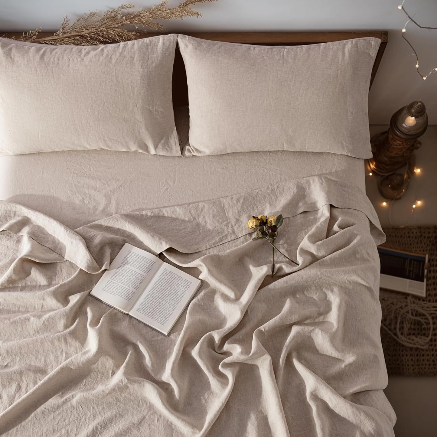 LBRO2M 100% Linen Sheet Set King Size for All Seasons Comfort