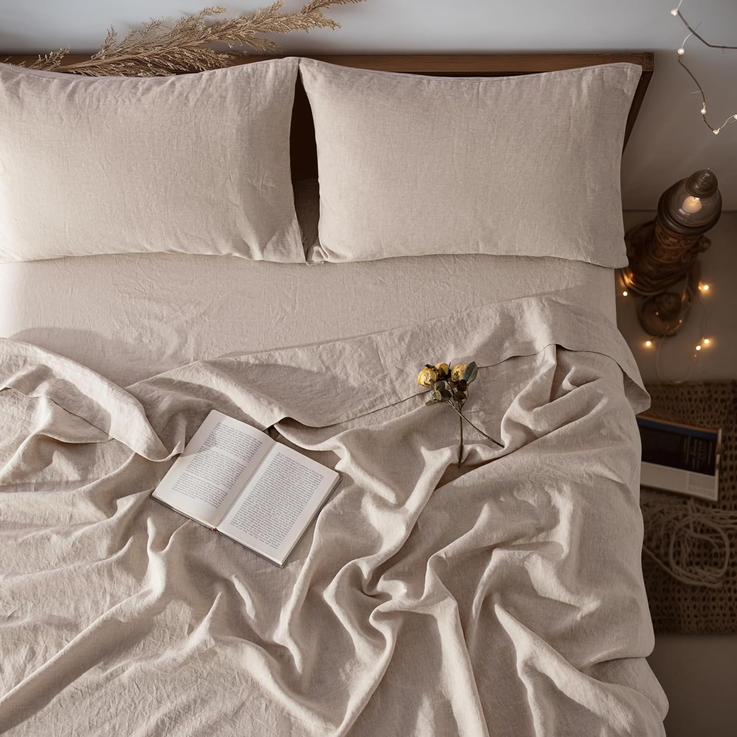 LBRO2M 100% Linen Sheet Set King Size for All Seasons Comfort