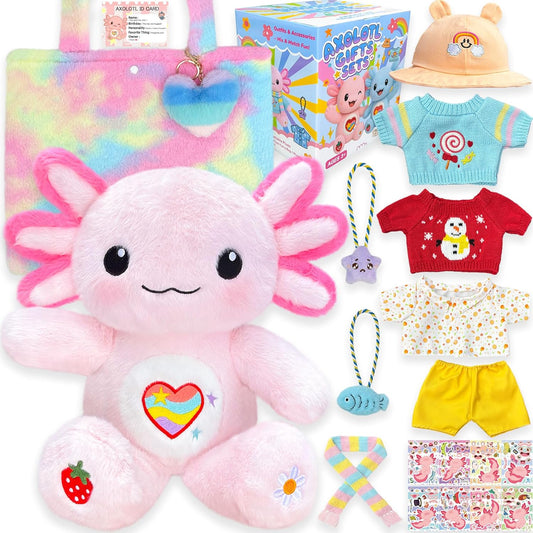 Kawaii Axolotl Plush Gift Set with Clothes & Accessories for Kids