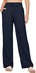 Women Linen Pants Wide Leg with Pockets - Cotton Linen Blend