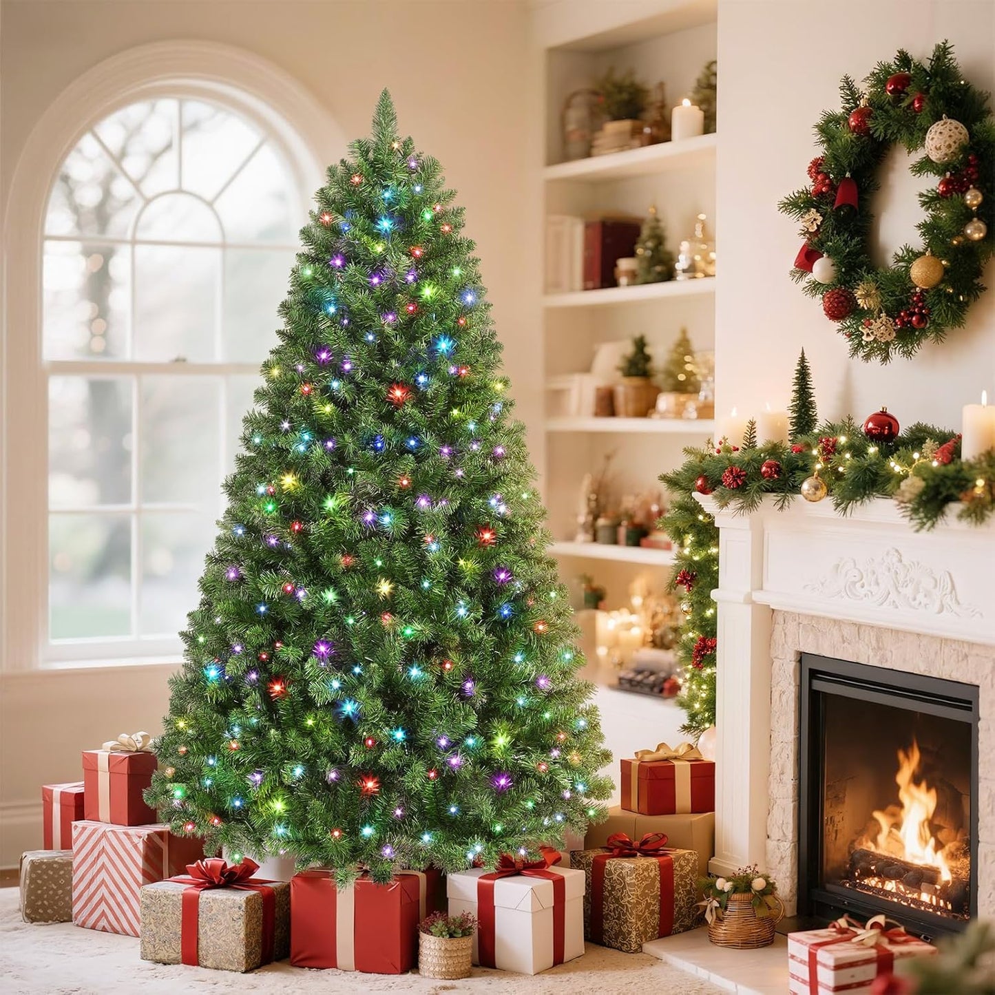 7.5ft Prelit Artificial Christmas Tree with RGB Lights and Remote