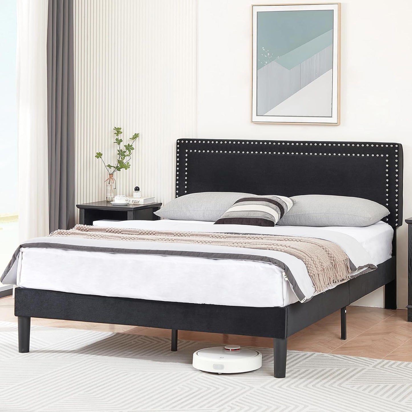 VECELO Full Size Platform Bed Frame with Adjustable Headboard