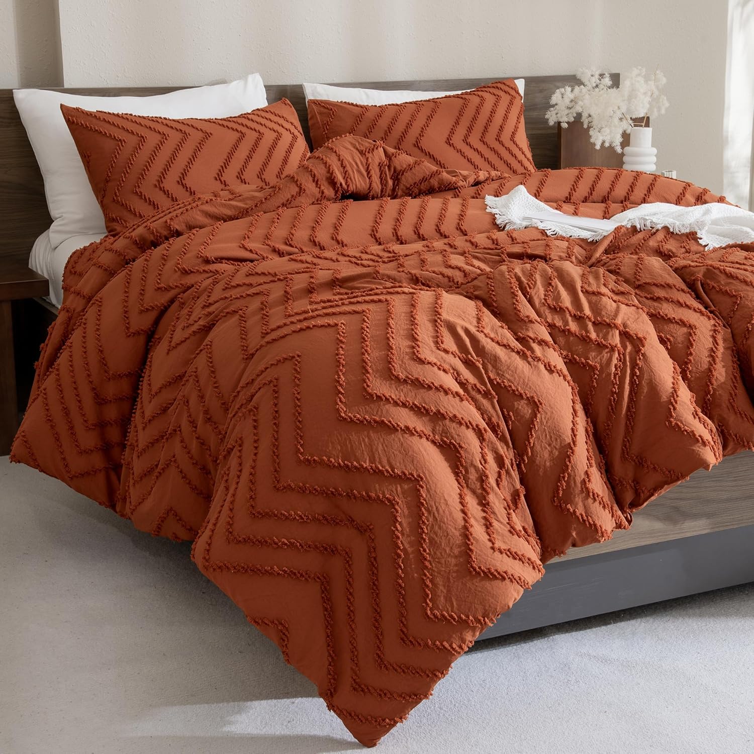 Burnt Orange California King Comforter Set for Modern Bedding