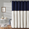 Linen Button Shower Curtain Navy & Off White - Farmhouse Linen Look