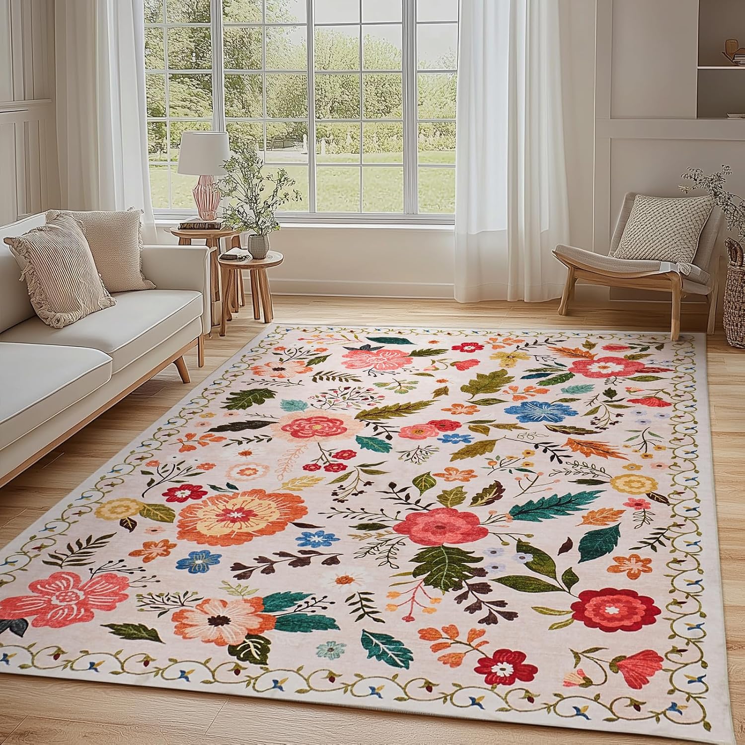 Vintage Floral Area Rug for Living Room and Bedroom Decor
