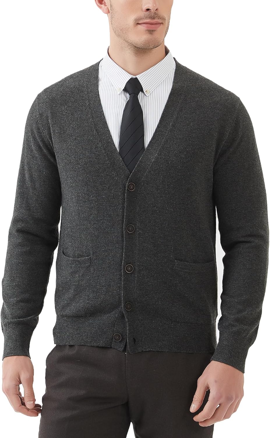 Kallspin Men's Cardigan Sweaters V Neck Button Down with Pockets