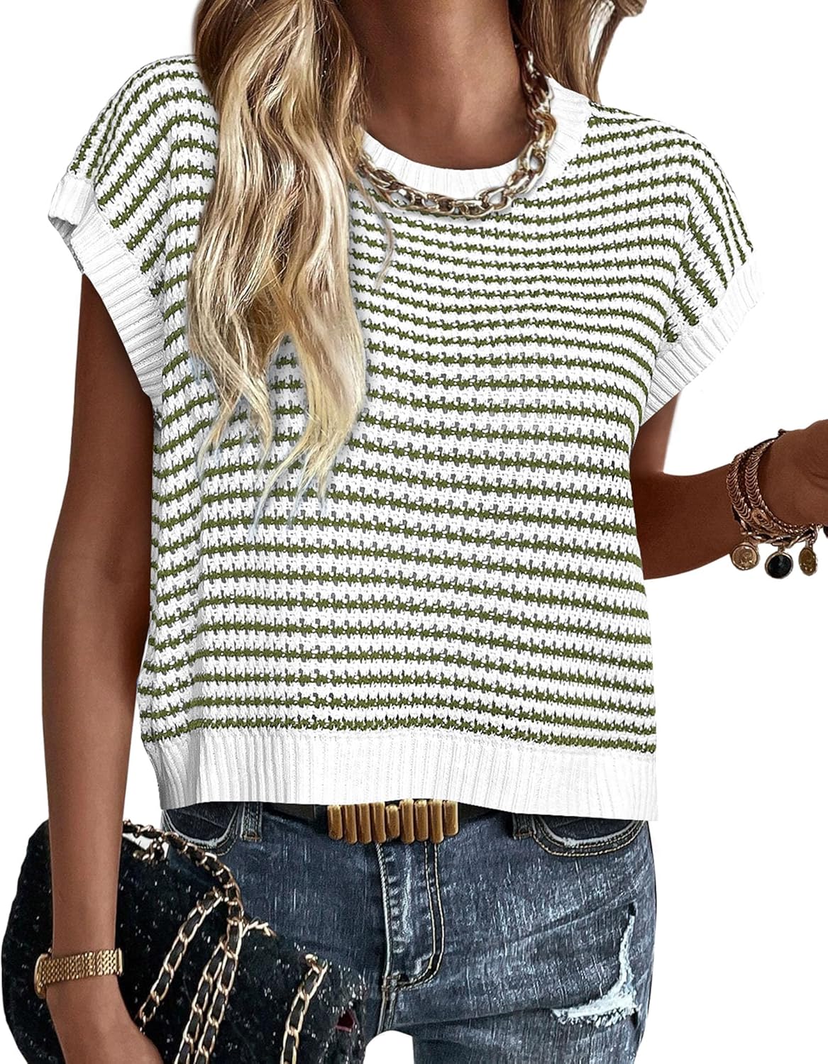 PRETTYGARDEN Womens Short Sleeve Sweater for Spring Summer 2025