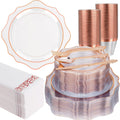 Clear and Rose Gold Plastic Plates Set for 50 Guests - Elegant