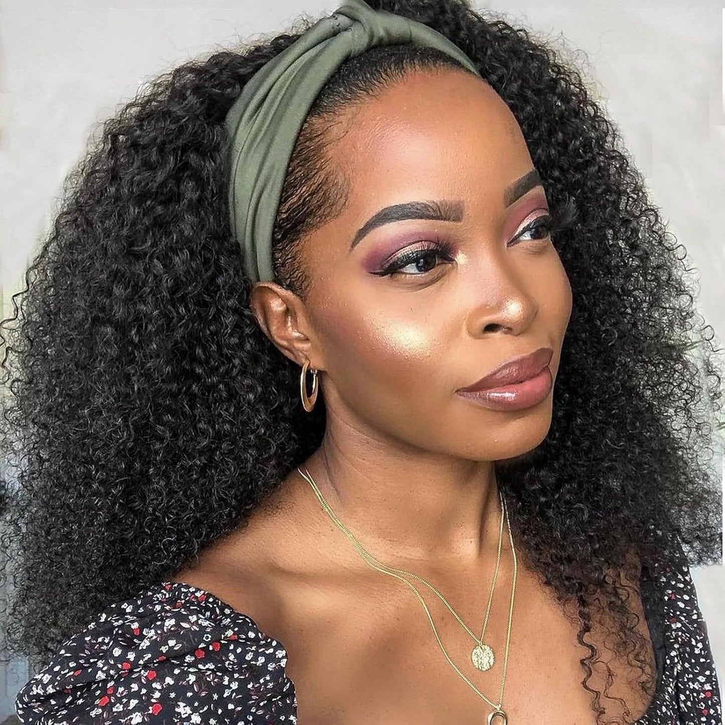 Kinky Curly Headband Wig Human Hair 20 Inch for Women