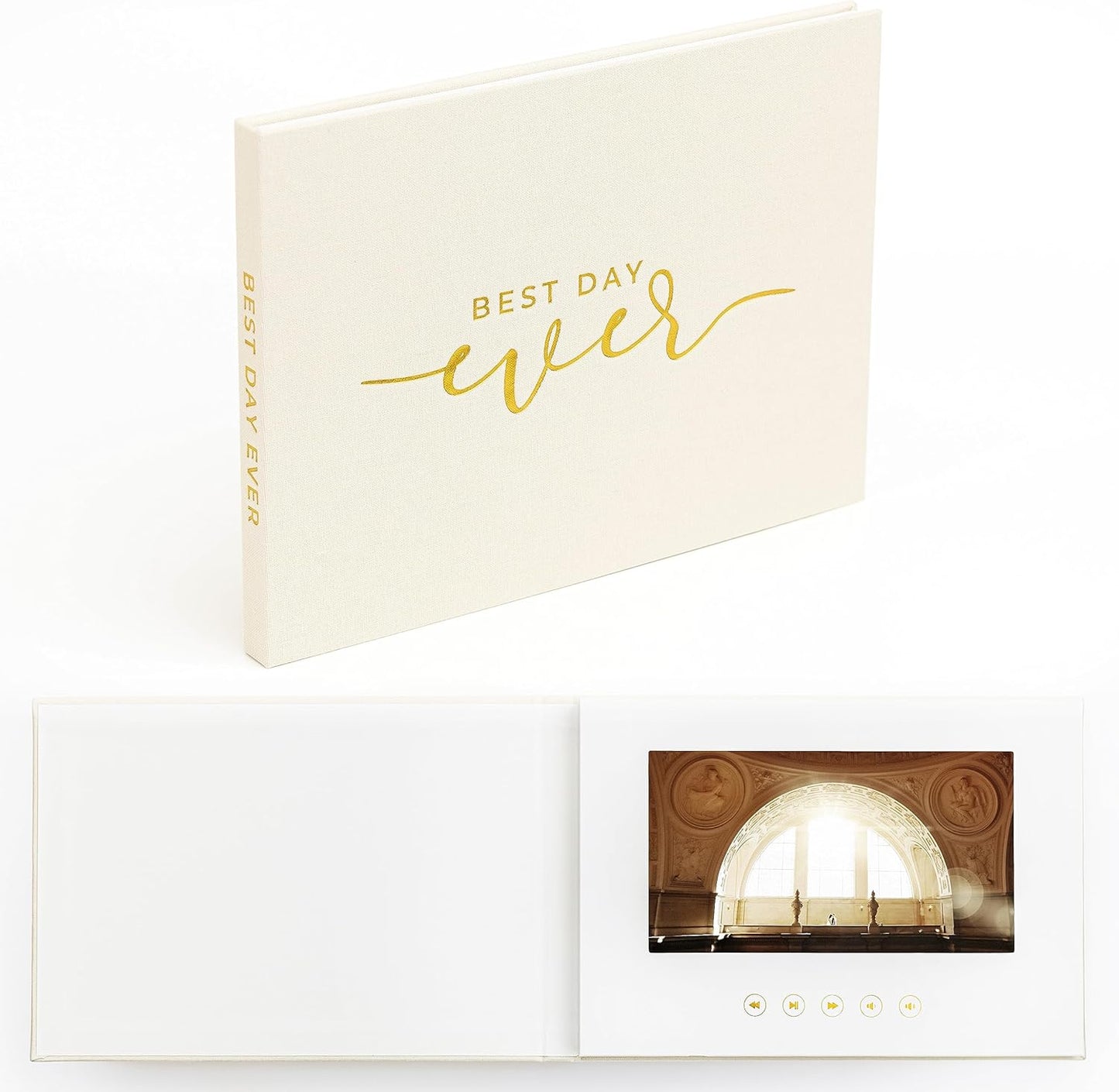 Luxury Linen Bound Wedding Video Book with Stunning Display