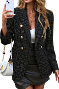 Women's Tweed Blazer Long Sleeve Double Breasted Jacket - Tailored Fit