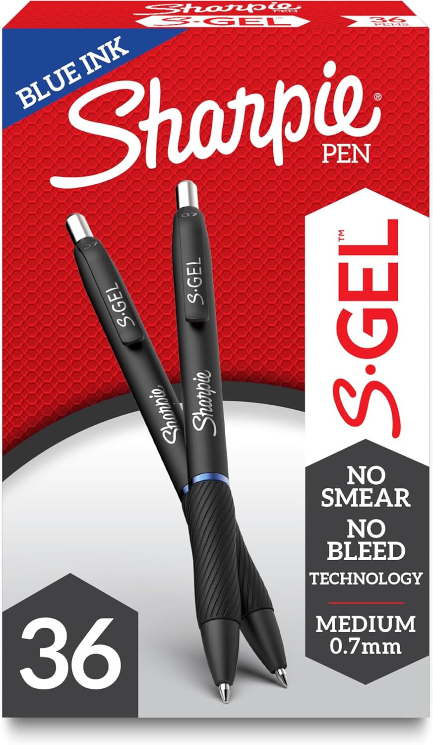 SHARPIE S-Gel Blue Ink Gel Pens, 36 Count for Bold Writing