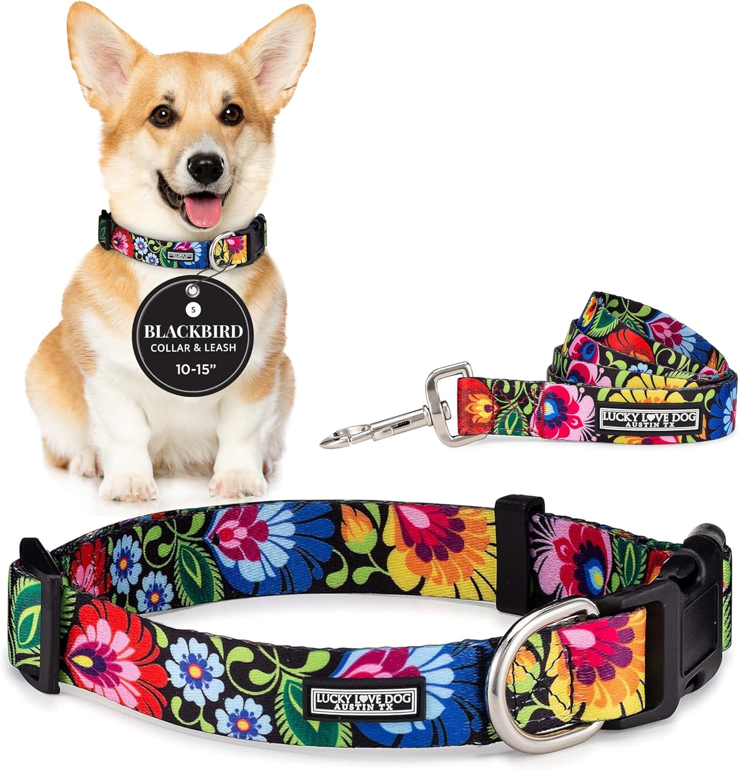 Lucky Love Dog Easy Click Buckle Collar and Leash Set Combo