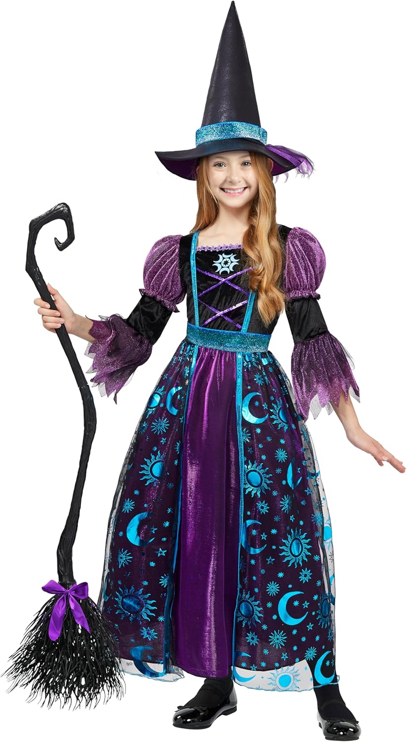 Enchanting Moon Shimmer Witch Costume for Girls with Broom
