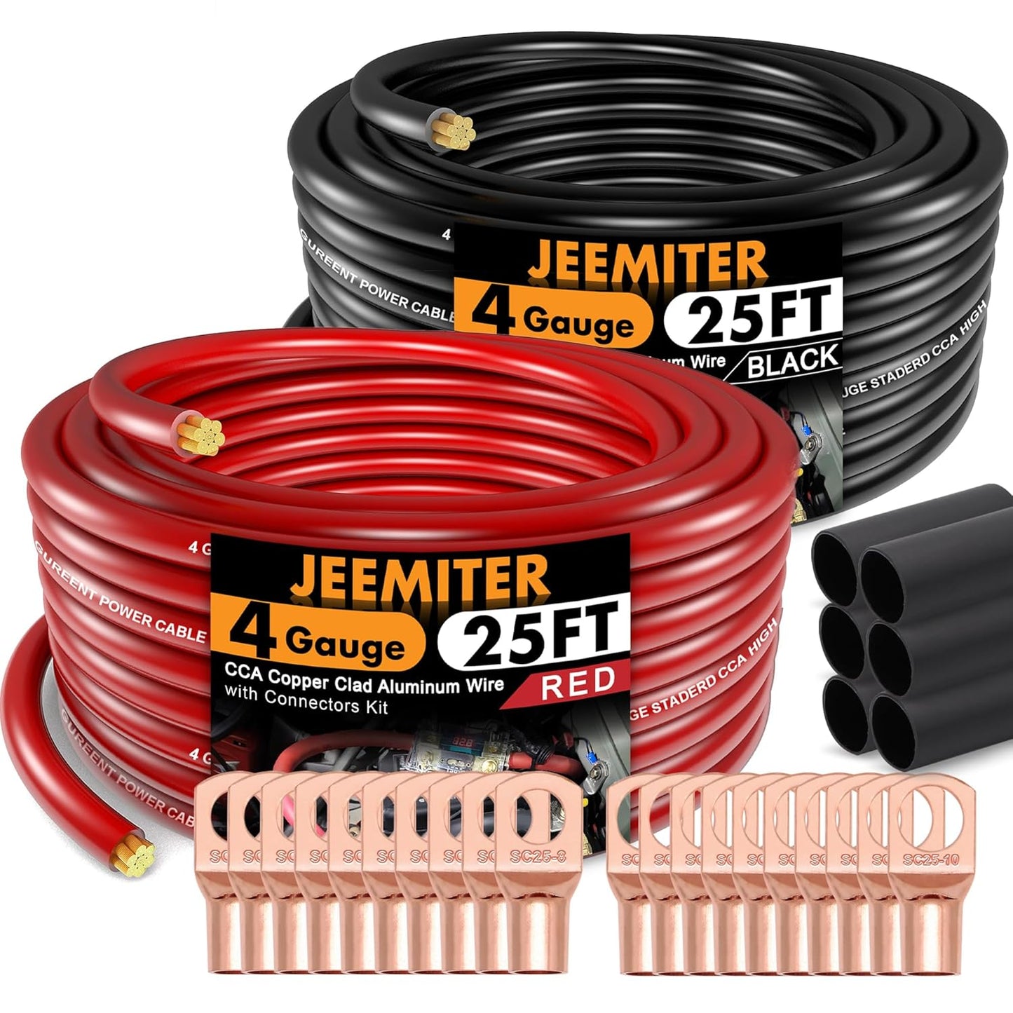 Jeemiter 4 Gauge Wire 50ft Copper Clad Aluminum for Automotive Use