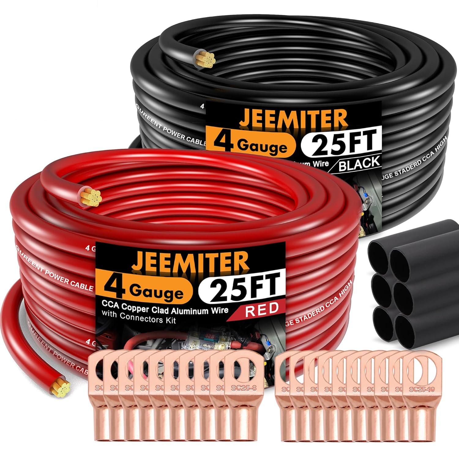 Jeemiter 4 Gauge Wire 50ft Copper Clad Aluminum for Automotive Use