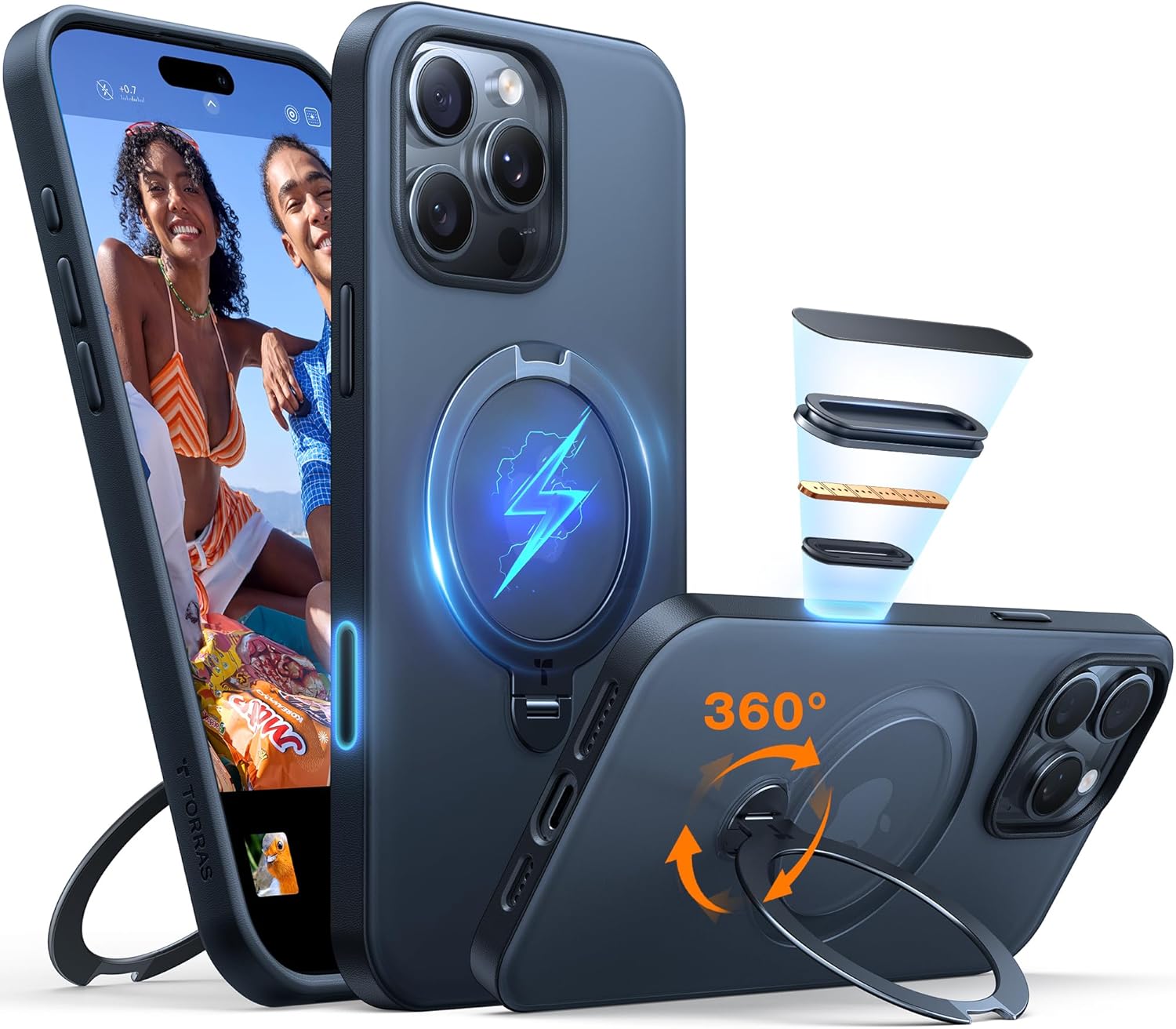 TORRAS 360 Spin Case for iPhone 16 Pro with Kickstand & More