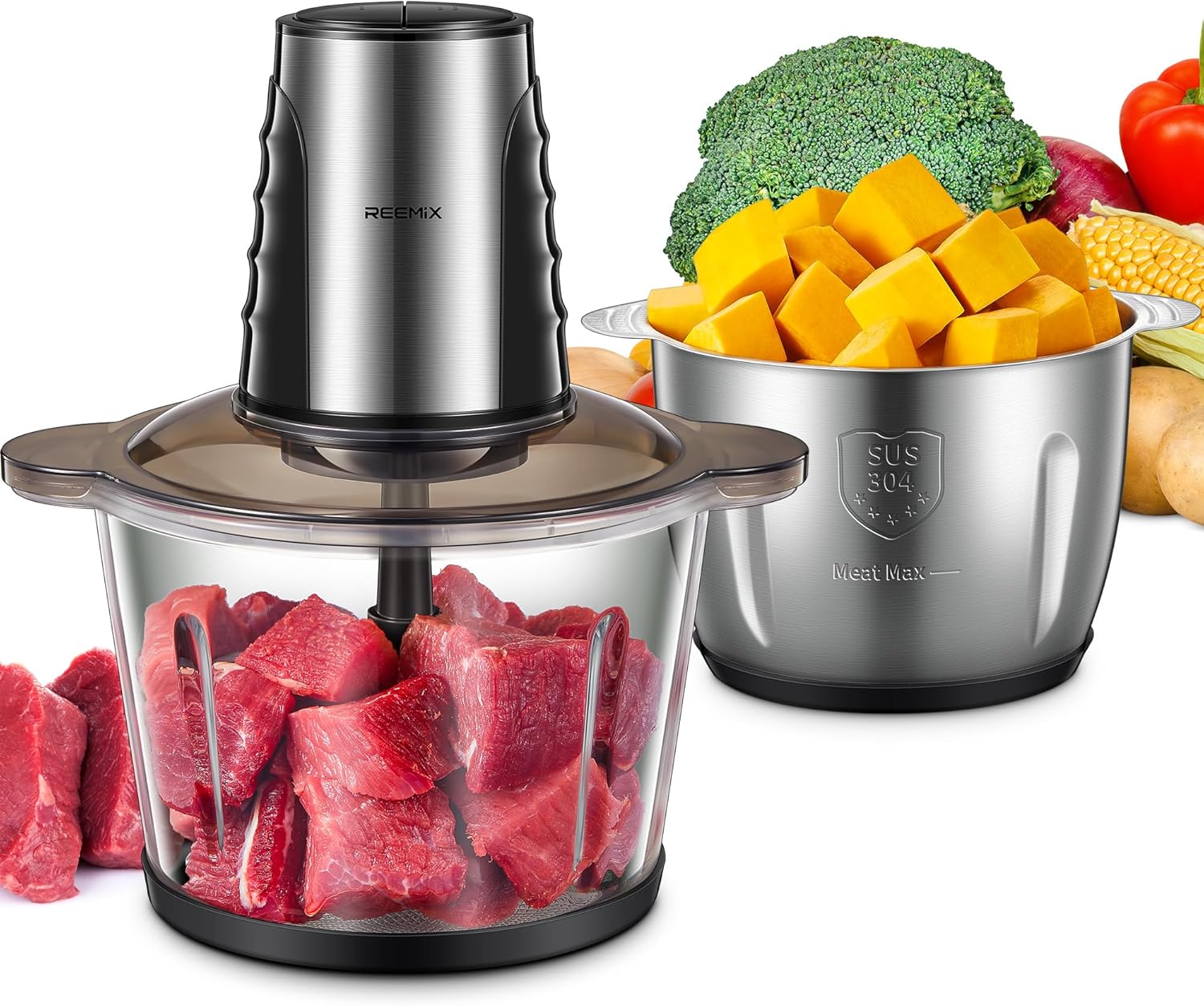 Reemix Food Processors with 2 Large 12 Cup Bowls for Versatile Use
