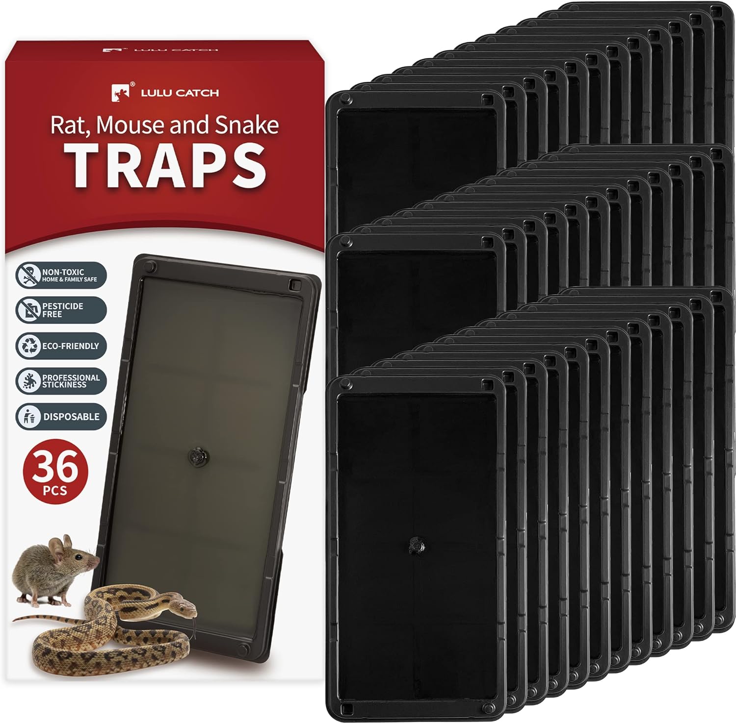 LULUCATCH Super Glue Traps for Mice & Snakes - 36 Pack