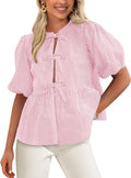 Tie Front Striped Shirt Babydoll Top - Flattering Summer Blouse