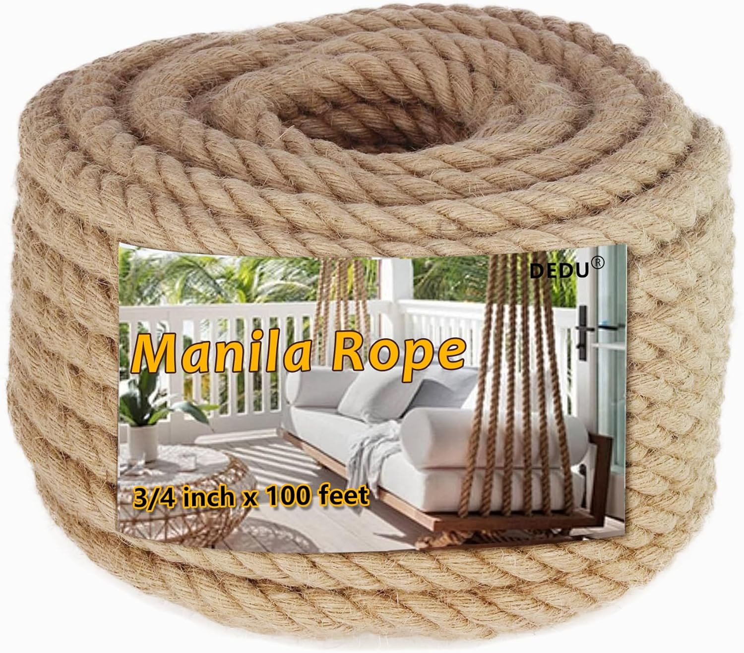 Manila Rope 3/4 Inch X 100 Ft for Heavy Duty Crafts and More
