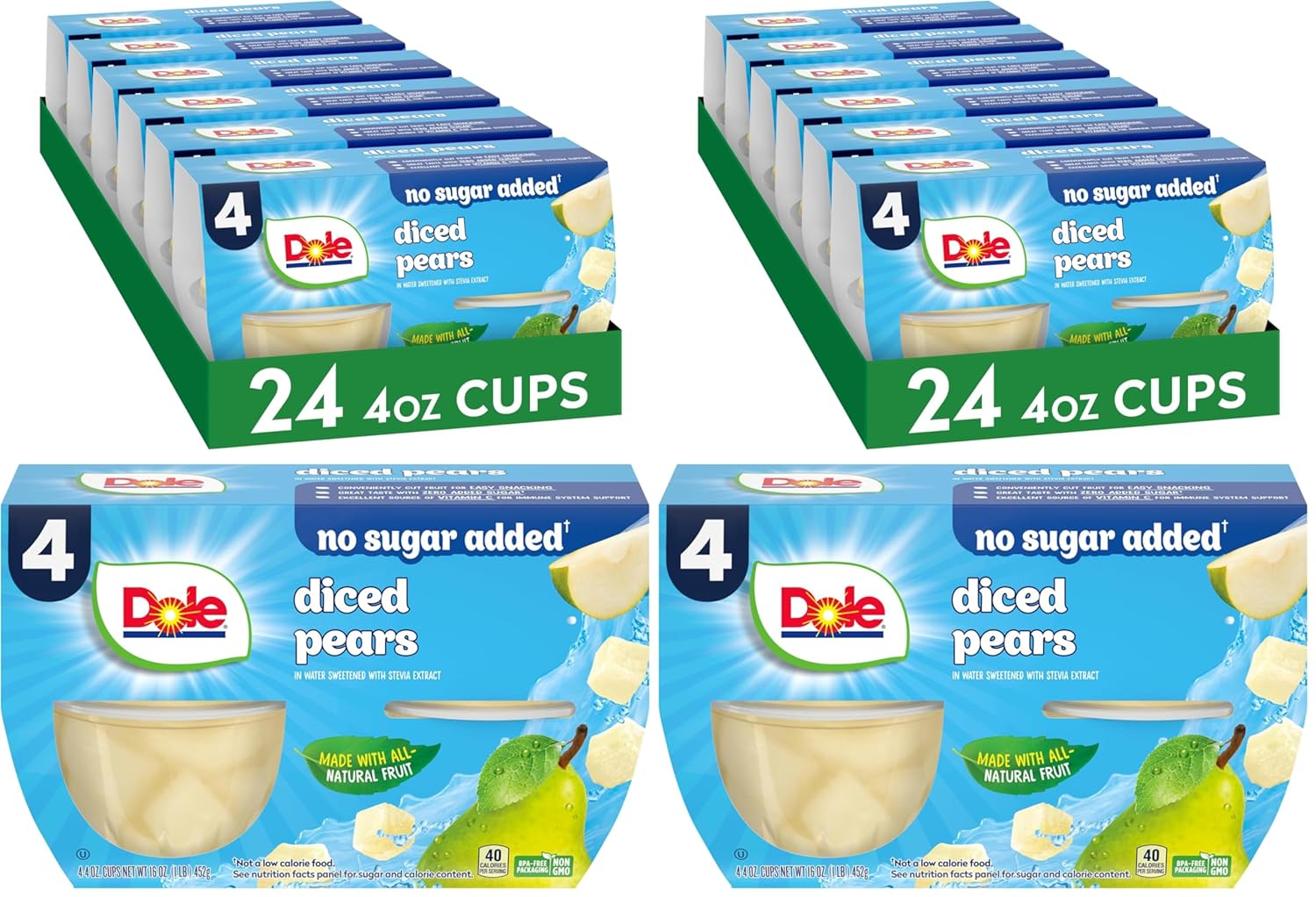 Dole Fruit Bowls No Sugar Added Diced Pears Snacks for All