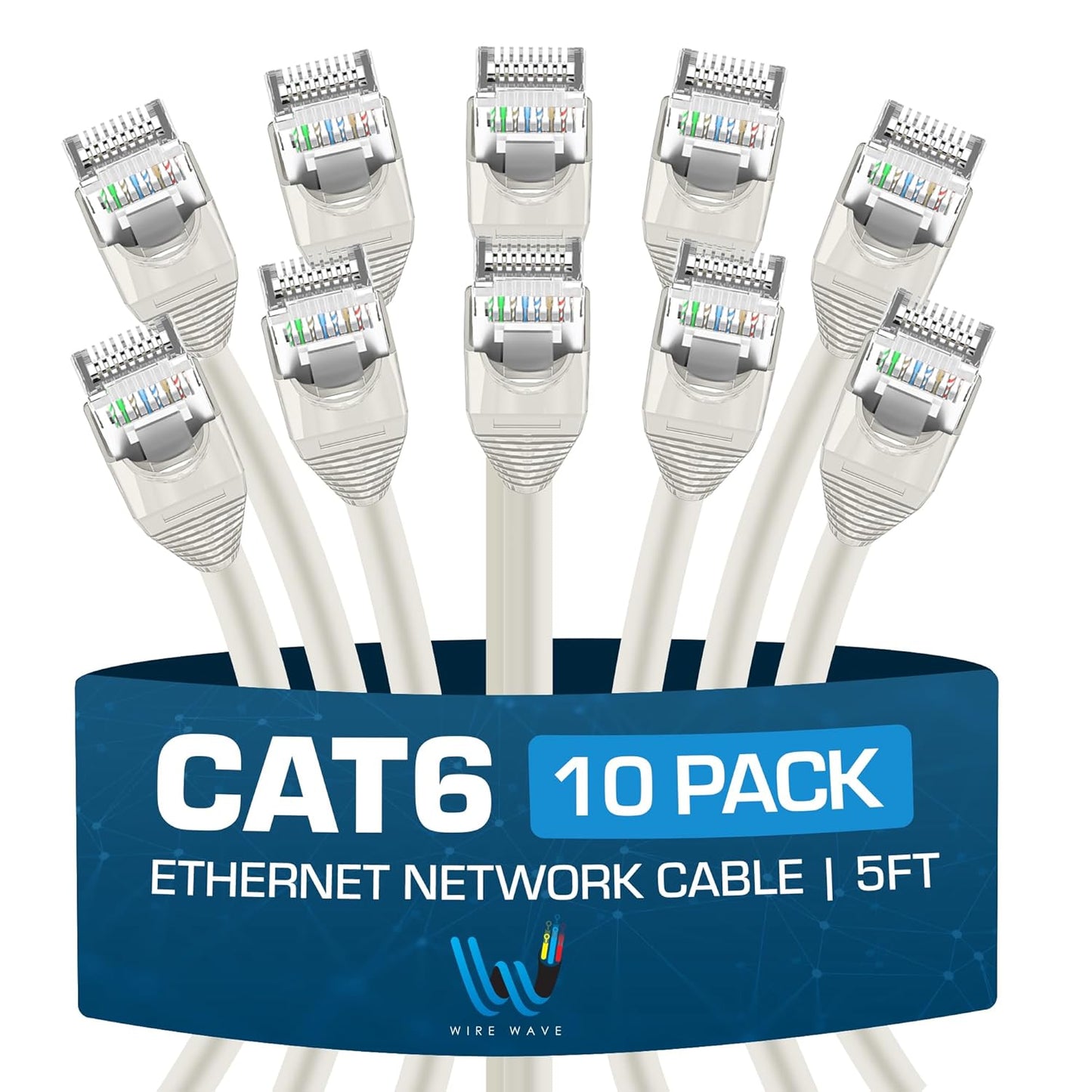 High Speed Cat6 Ethernet Cable 10-Pack - 5ft White - Gaming Ready