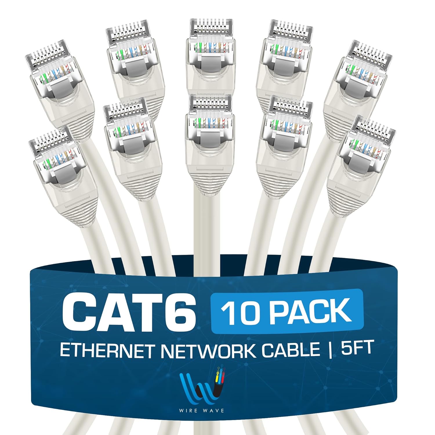 High Speed Cat6 Ethernet Cable 10-Pack - 5ft White - Gaming Ready