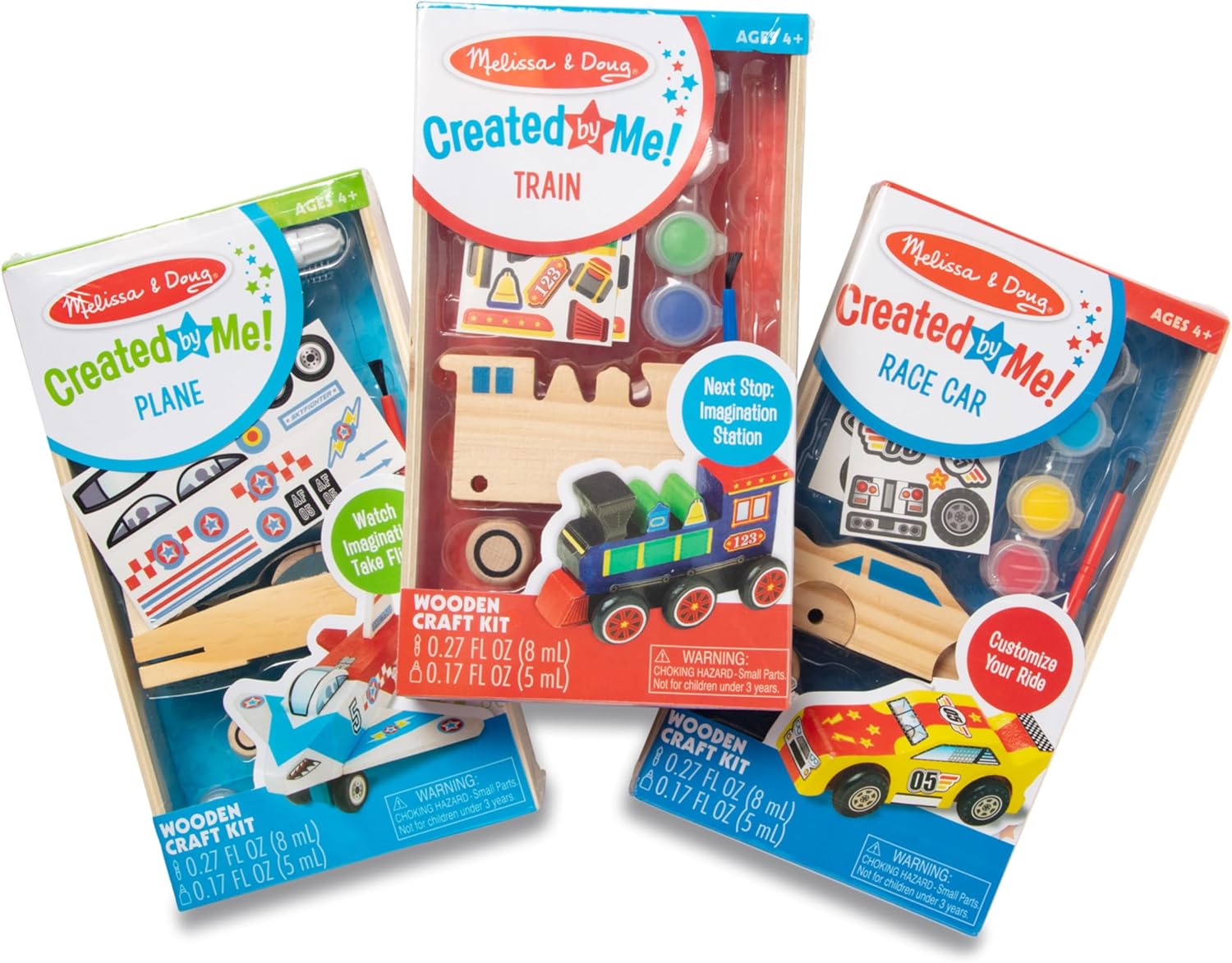 Decorate-Your-Own Wooden Craft Kits Set - Plane, Train, Race Car