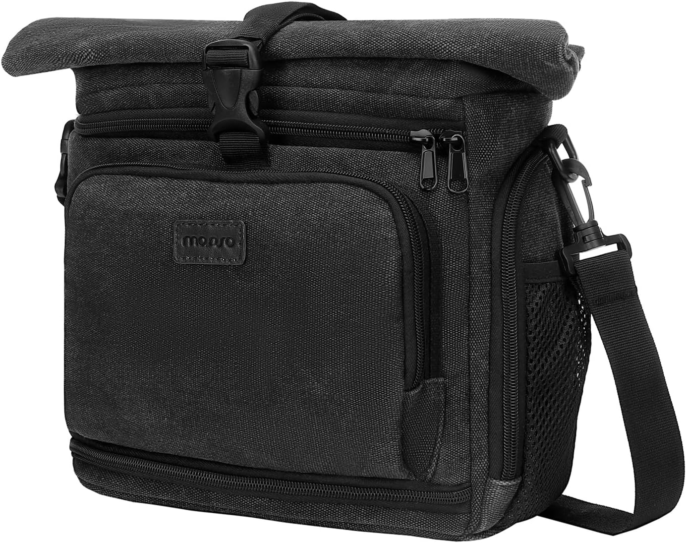 MOSISO Canvas Camera Messenger Bag - Expandable Roll Top, Black