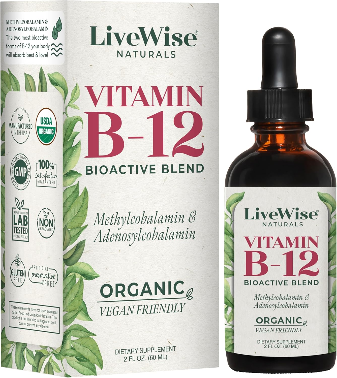 Liquid B12 Vitamin Sublingual Drops for Energy and Focus