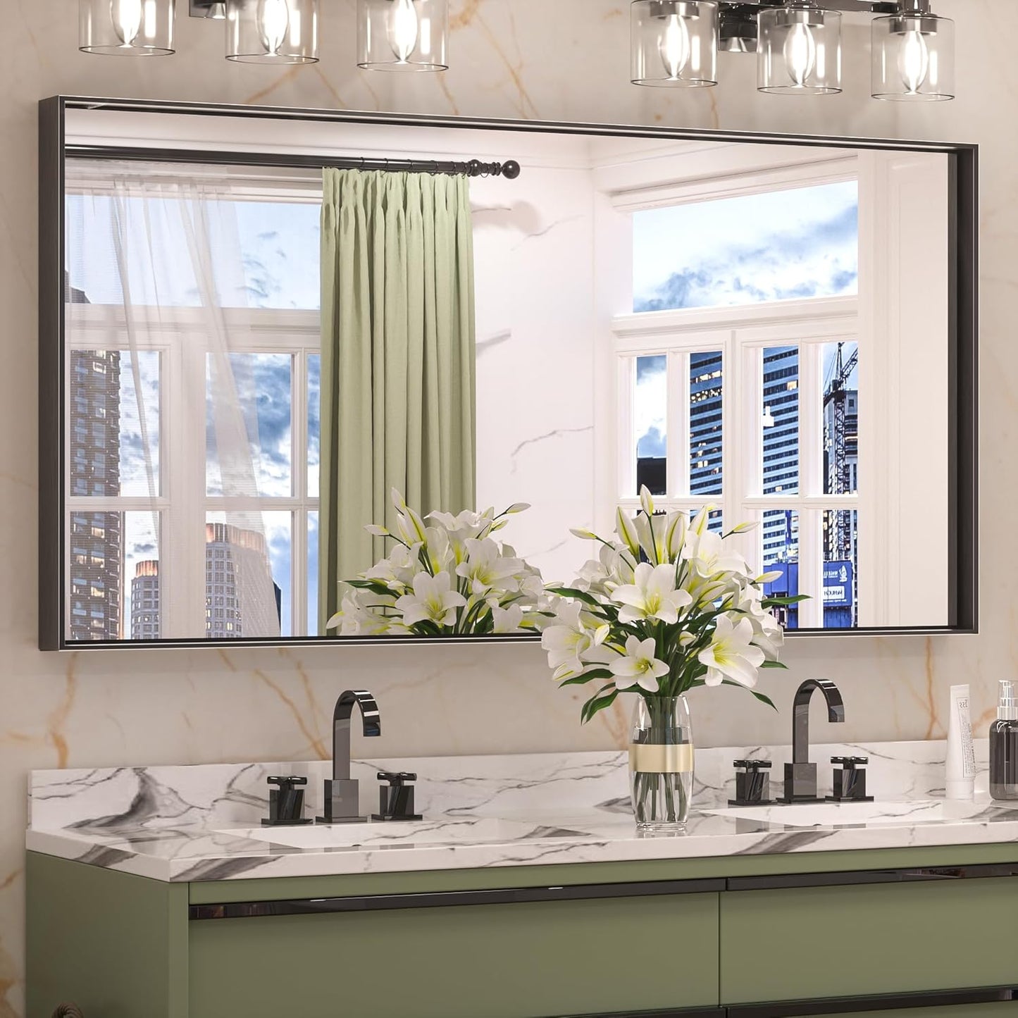 Keonjinn 48 x 24 Inch Black Bathroom Mirror for Modern Spaces