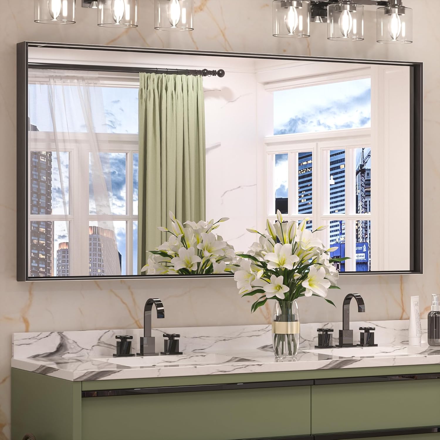 Keonjinn 48 x 24 Inch Black Bathroom Mirror for Modern Spaces