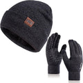 Nertpow Winter Warm 3PCS Knit Set, Touchscreen Gloves & Fleece Lined Beanie