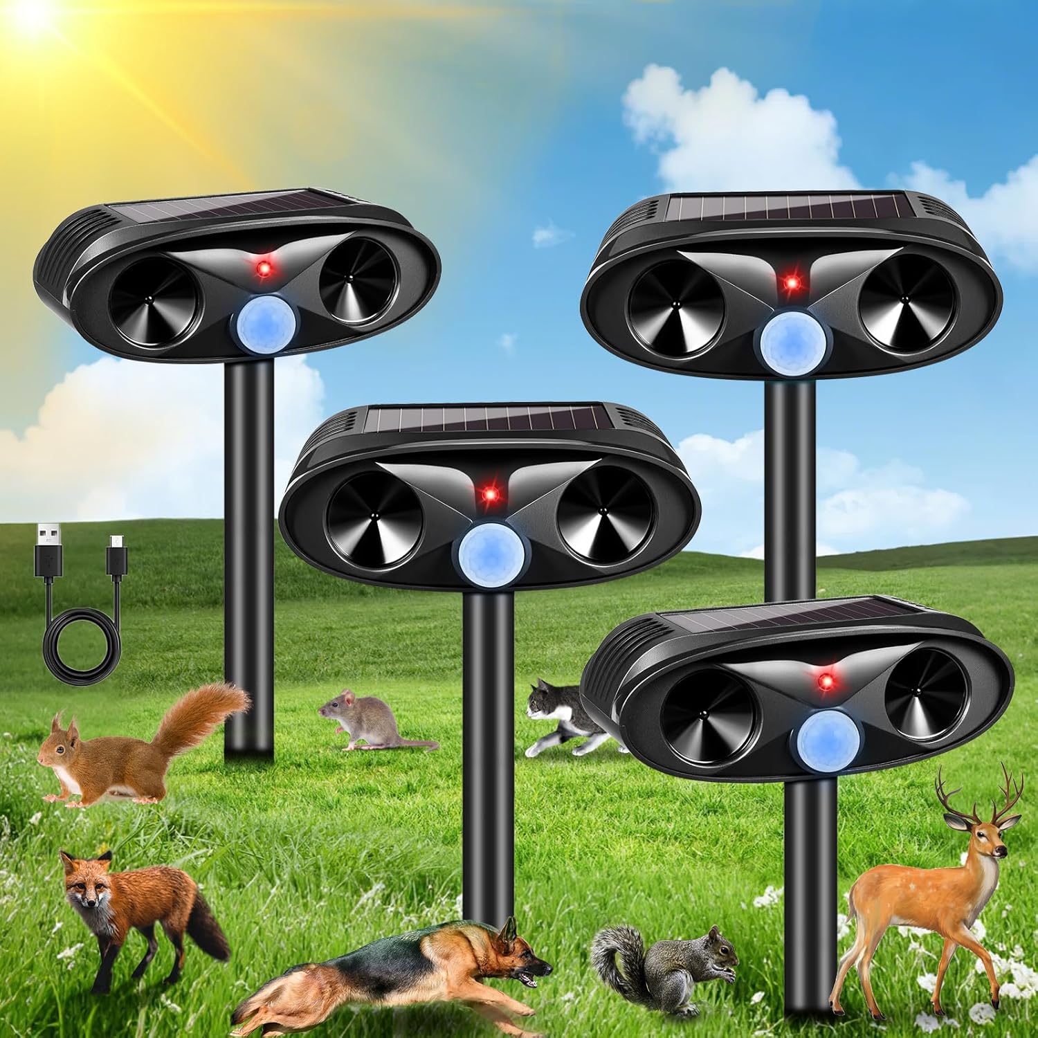 2025 Upgraded Solar Ultrasonic Animal Repellent for Your Yard