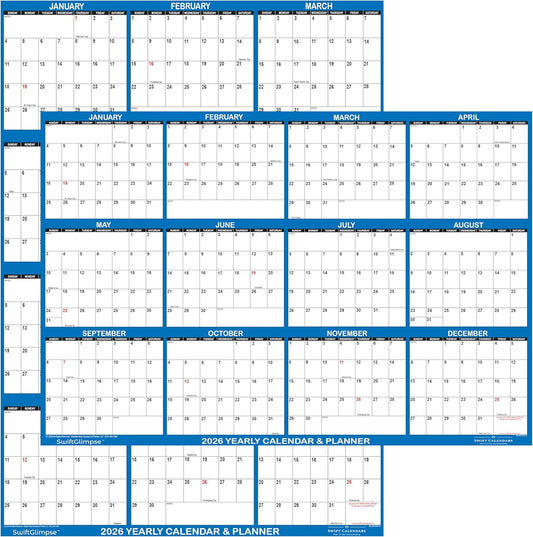 24in x 36in SwiftGlimpse 2026 Wall Calendar for Easy Planning