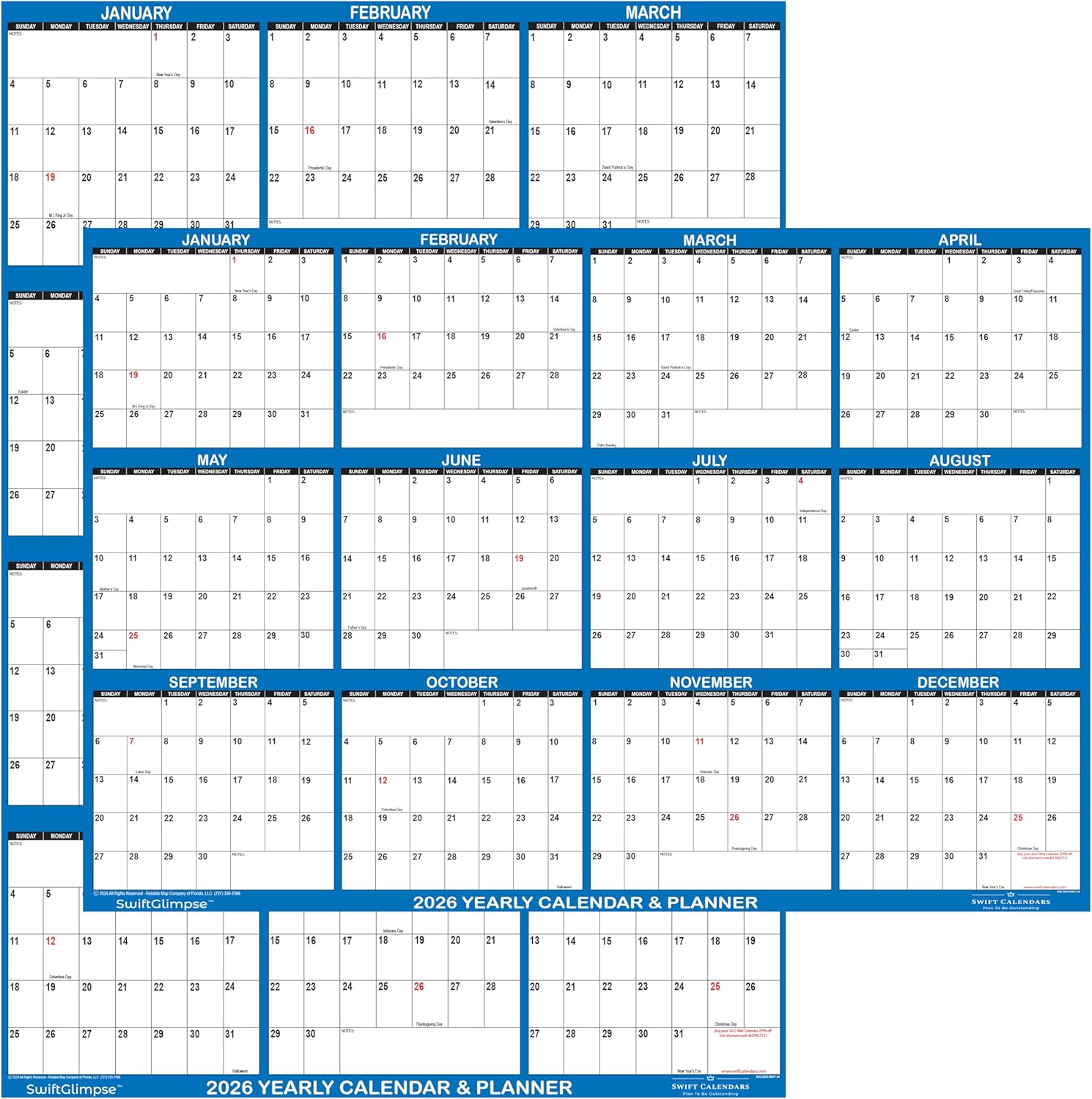 2026 Wall Calendar Erasable Large XL Wet & Dry Erase Planner